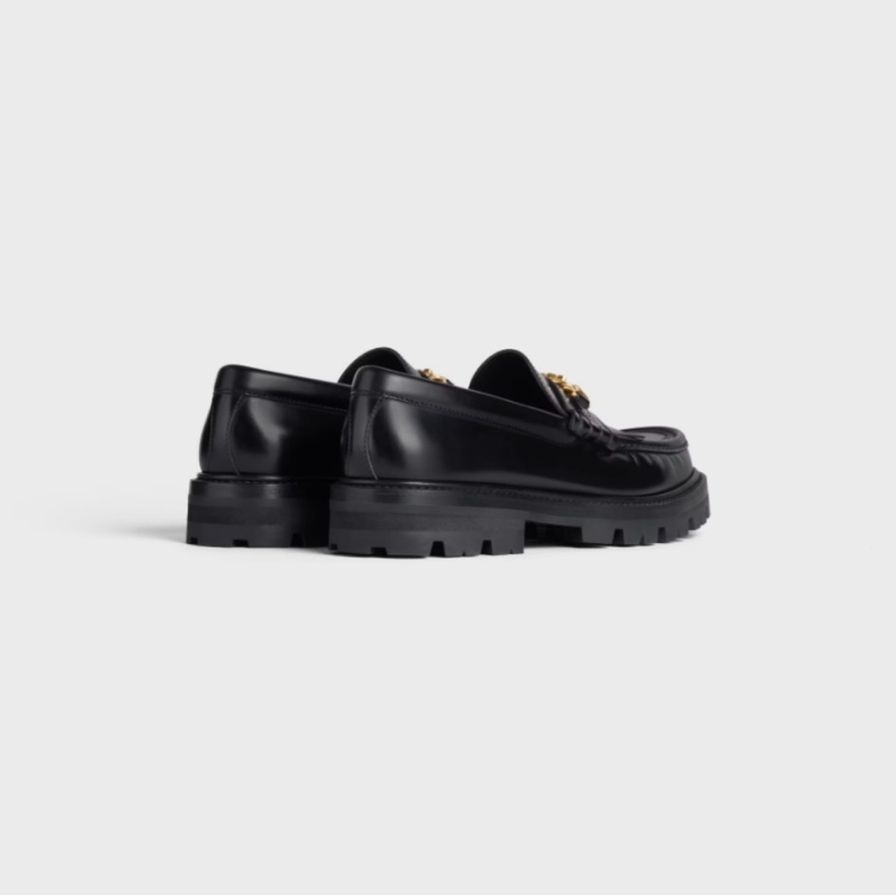 Celine Black Leather Loafers with Gold Buckle - Picture 2 of 7